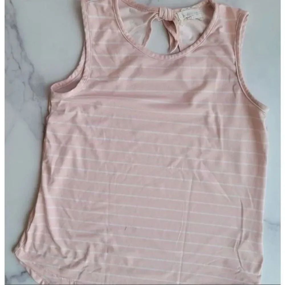 Btween youth pink white Girls activewear striped tank top cozy sleeveless summer